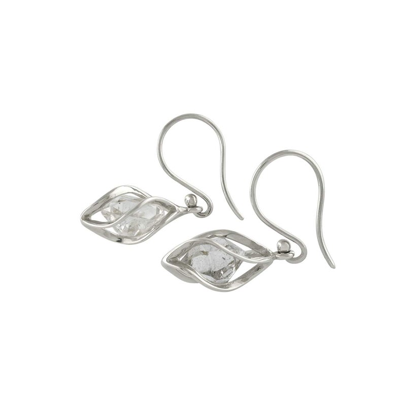 Starborn Sterling Silver cage set natural Herkimer Diamond Quartz Earrings - Image 2